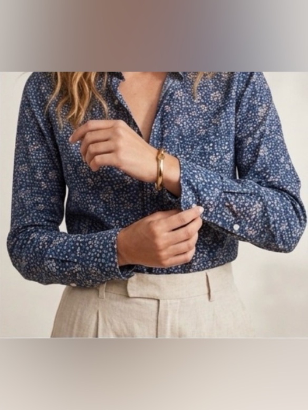 Frank & Eileen Navy Ditsy Floral Tailored Cotton Shirt